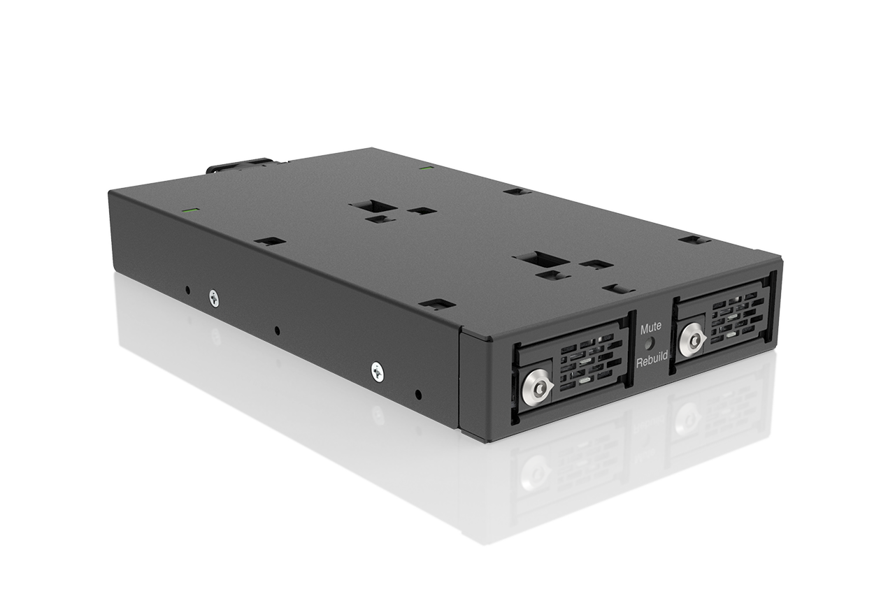 2 x EDSFF E1.S NVMe SSD搭載用リムーバブルエンクロージャー、RAID  1/0/JBOD/SPAN(BIG)モード対応、3.5インチドライブベイサイズ（1 x SlimSAS 8i SFF-8654接続）